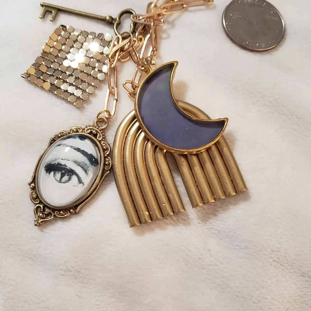 Fornasetti Style Gold Bag Charm Keychain Italian Art Face Motif FREE SHIPPING